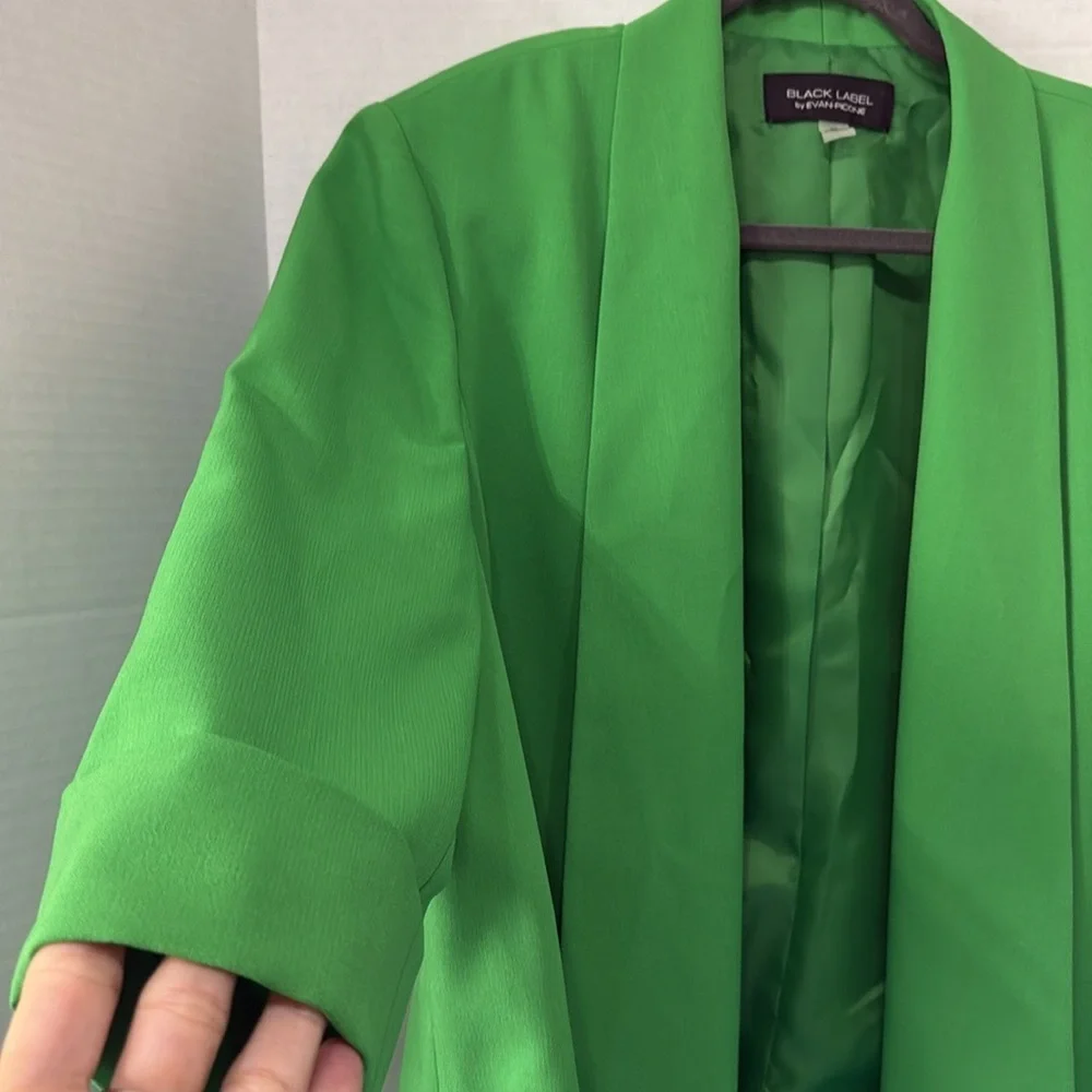 Evan-Picone Black Label Lime Green Open Front 3/4 Sleeve Blazer Workwear Size 18 - Picture 5 of 10